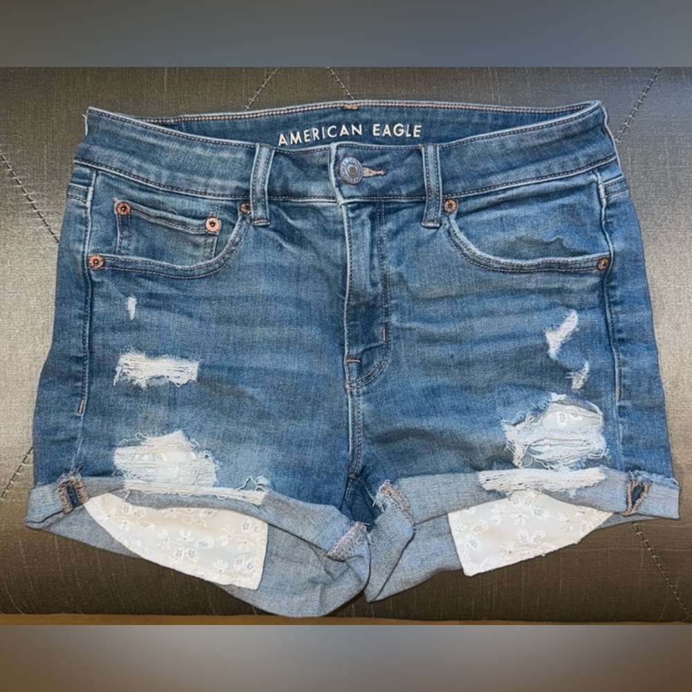 American Eagle Denim Shorts with Lace Accent